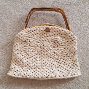Wooden Crochet Weaved Handbag/Purse Beige